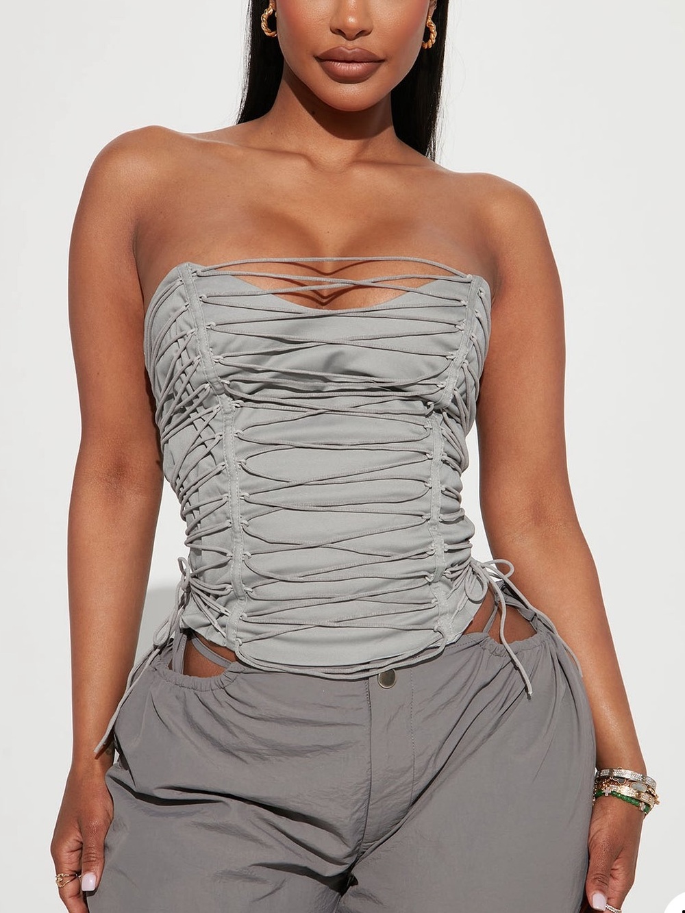 NWT Fashion Nova Lace-Up Grey Tube Top